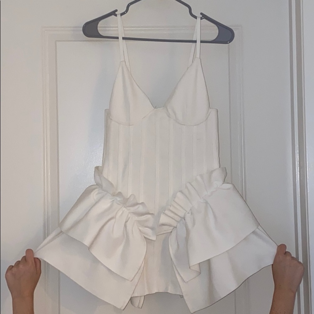 WHITE RUFFLE MINI DRESS
